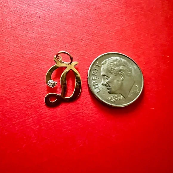 14K Yellow Gold D Initial Pendant with Diamond Accent - Picture 8 of 11